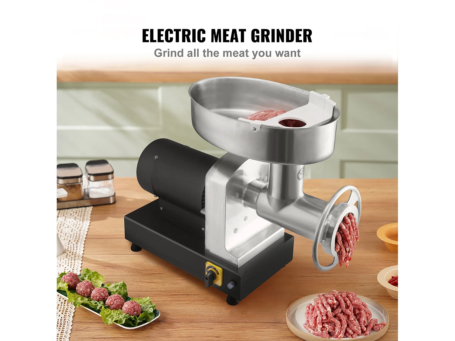 Hachoir à Viande SucceBuy Électrique Robuste, Capacité 1100 W et Poussoir à Saucisses, 450KG/h