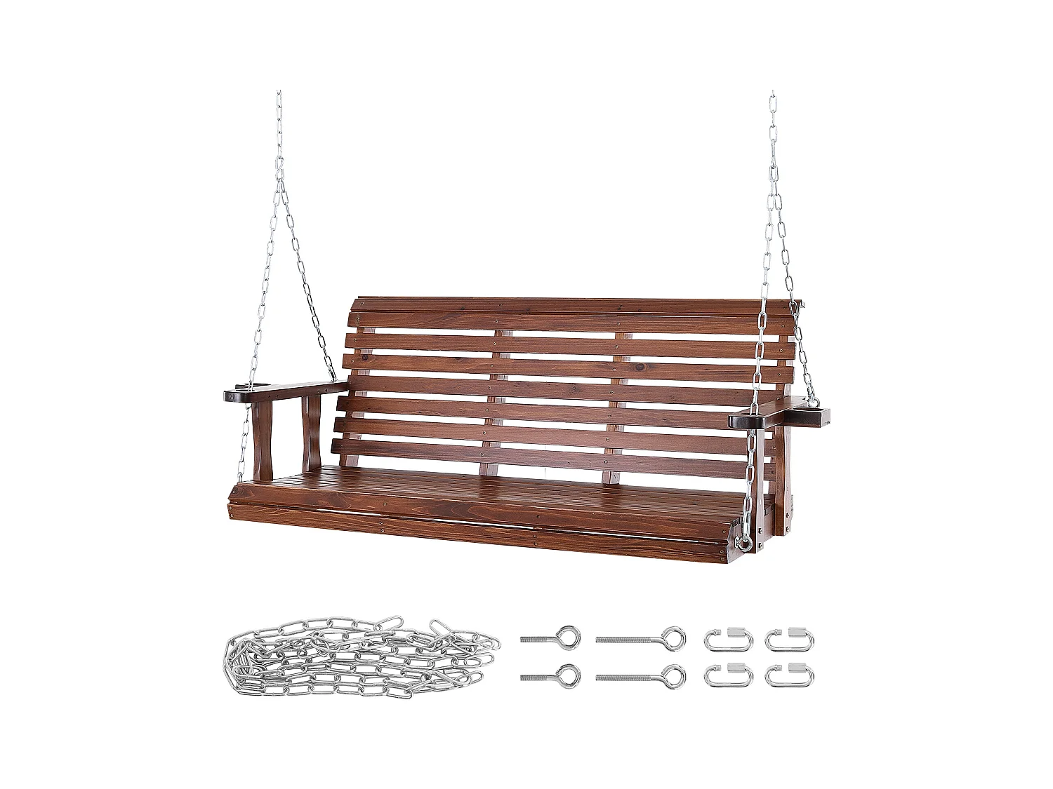 Houten Hangende Verandaschommel voor Tuinpatio SucceBuy 165.1 cm, bruin