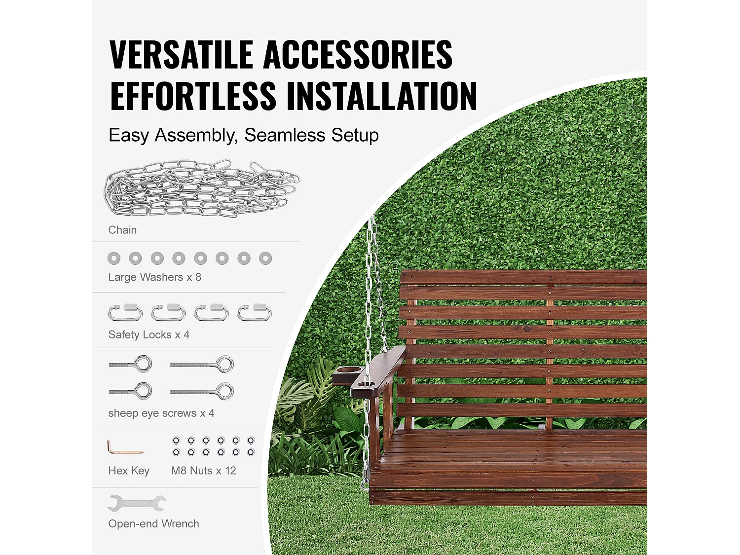 Houten Hangende Verandaschommel voor Tuinpatio SucceBuy 165.1 cm, bruin