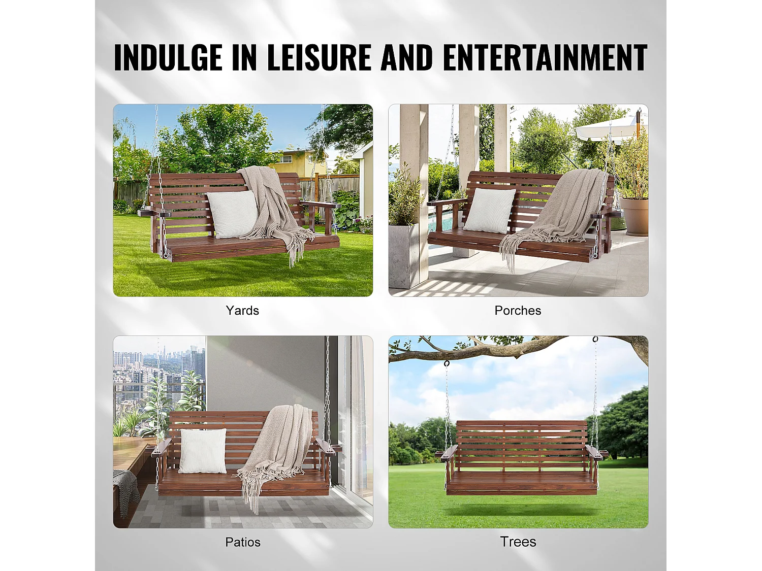 Houten Hangende Verandaschommel voor Tuinpatio SucceBuy 165.1 cm, bruin