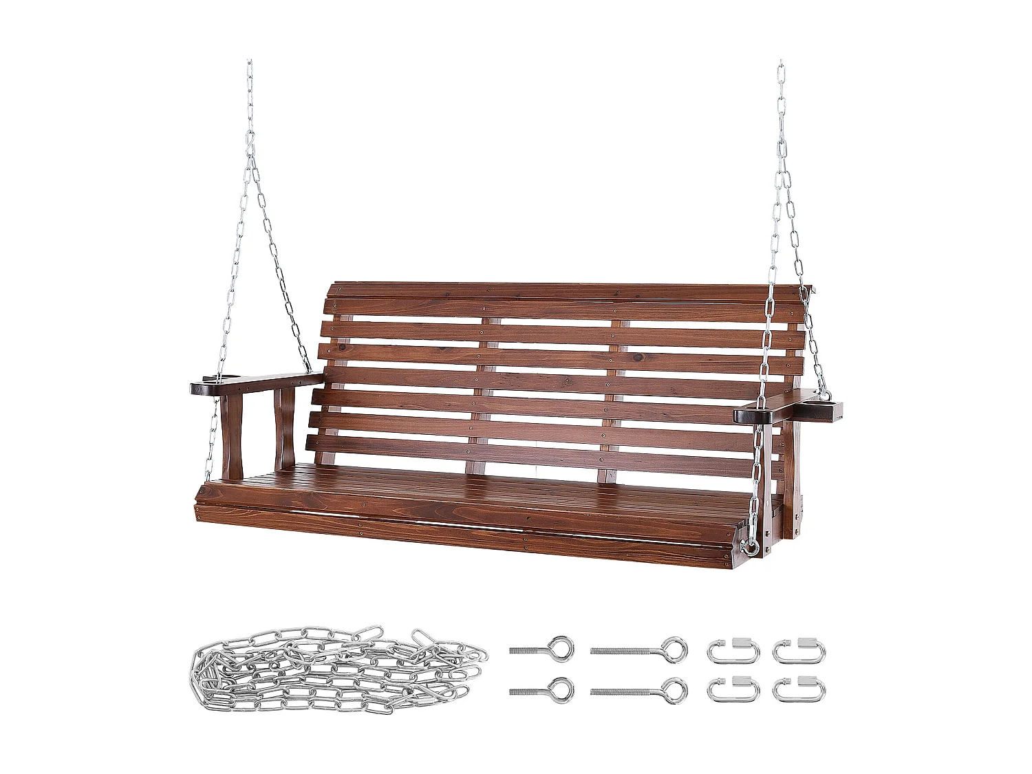 Balançoire de Porche SucceBuy de 165.1 cm en Bois à Suspendre pour Jardin, Terrasse, Marron