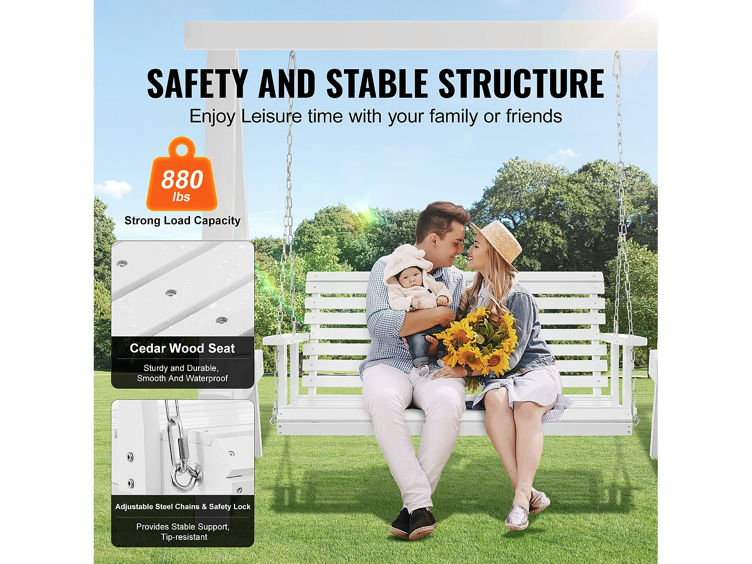 Houten Hangende Verandaschommel voor Tuinpatio SucceBuy 137,2 Cm, Wit