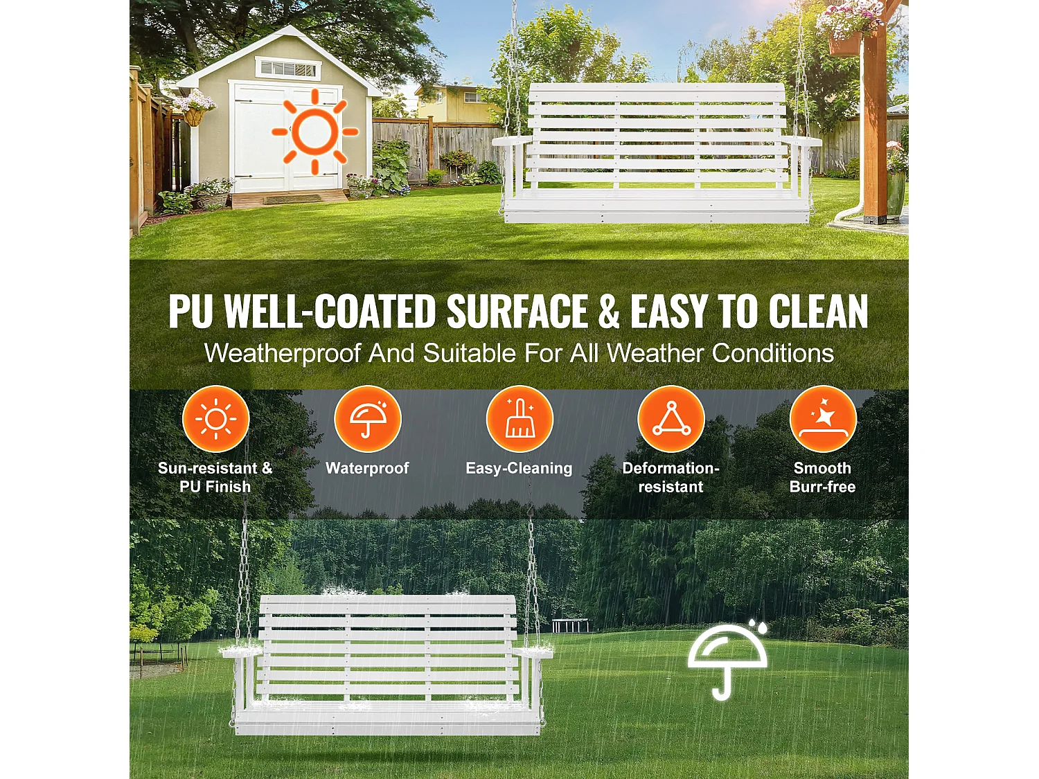 Houten Hangende Verandaschommel voor Tuinpatio SucceBuy 137,2 Cm, Wit