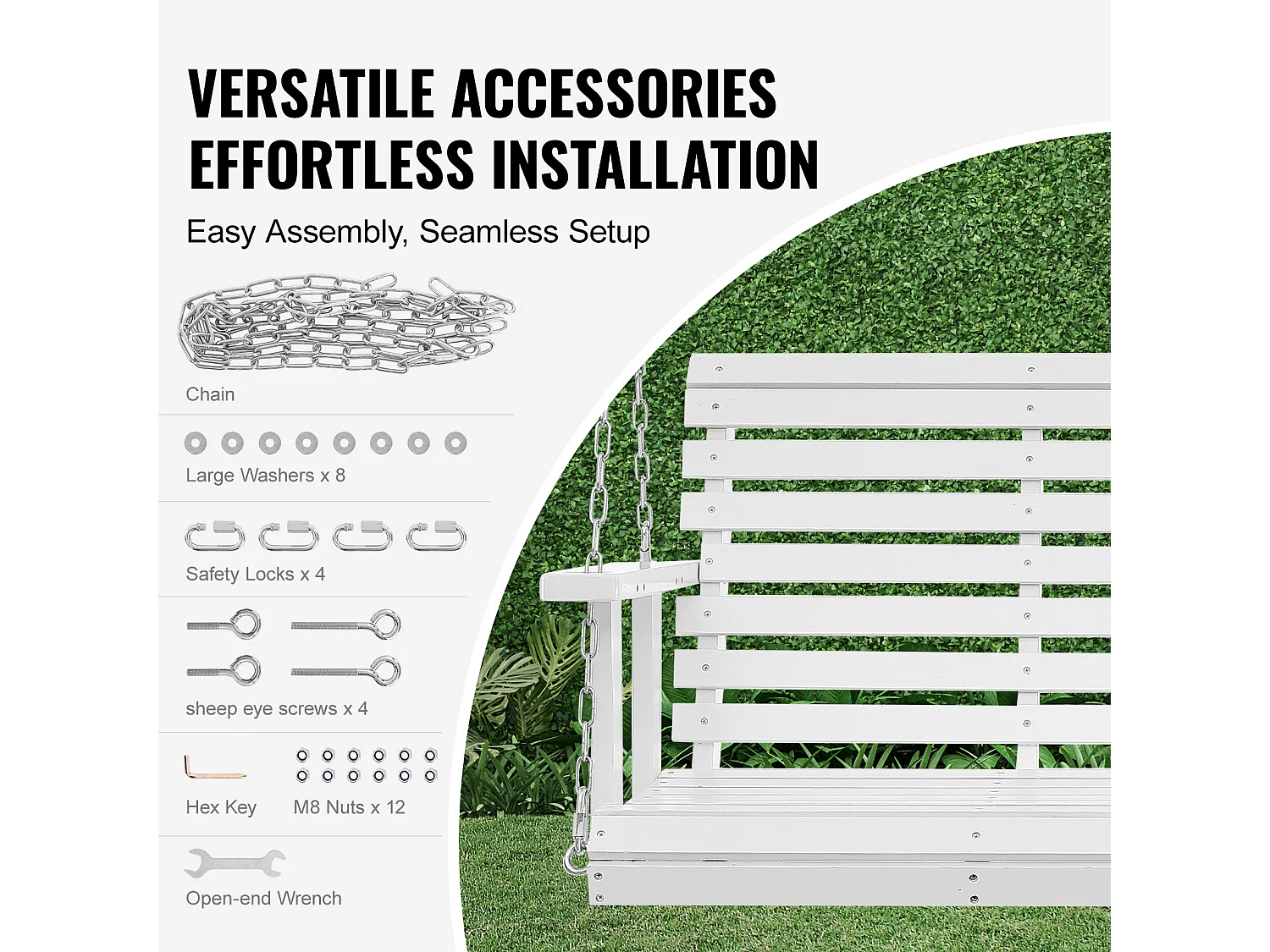Houten Hangende Verandaschommel voor Tuinpatio SucceBuy 137,2 Cm, Wit