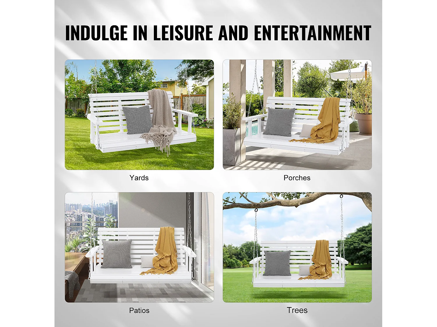 Houten Hangende Verandaschommel voor Tuinpatio SucceBuy 137,2 Cm, Wit