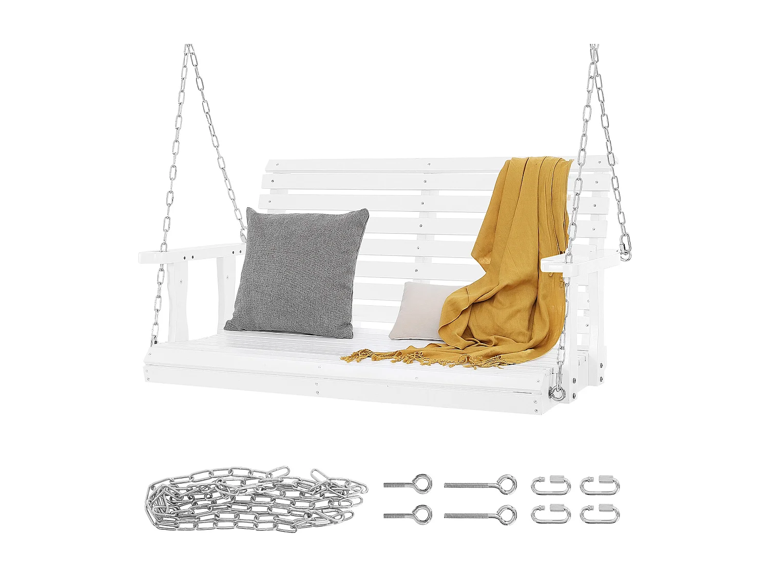 Balançoire de Porche en Bois SucceBuy de 122cm, Banc Robuste, Capacité de 399kg, Blanc