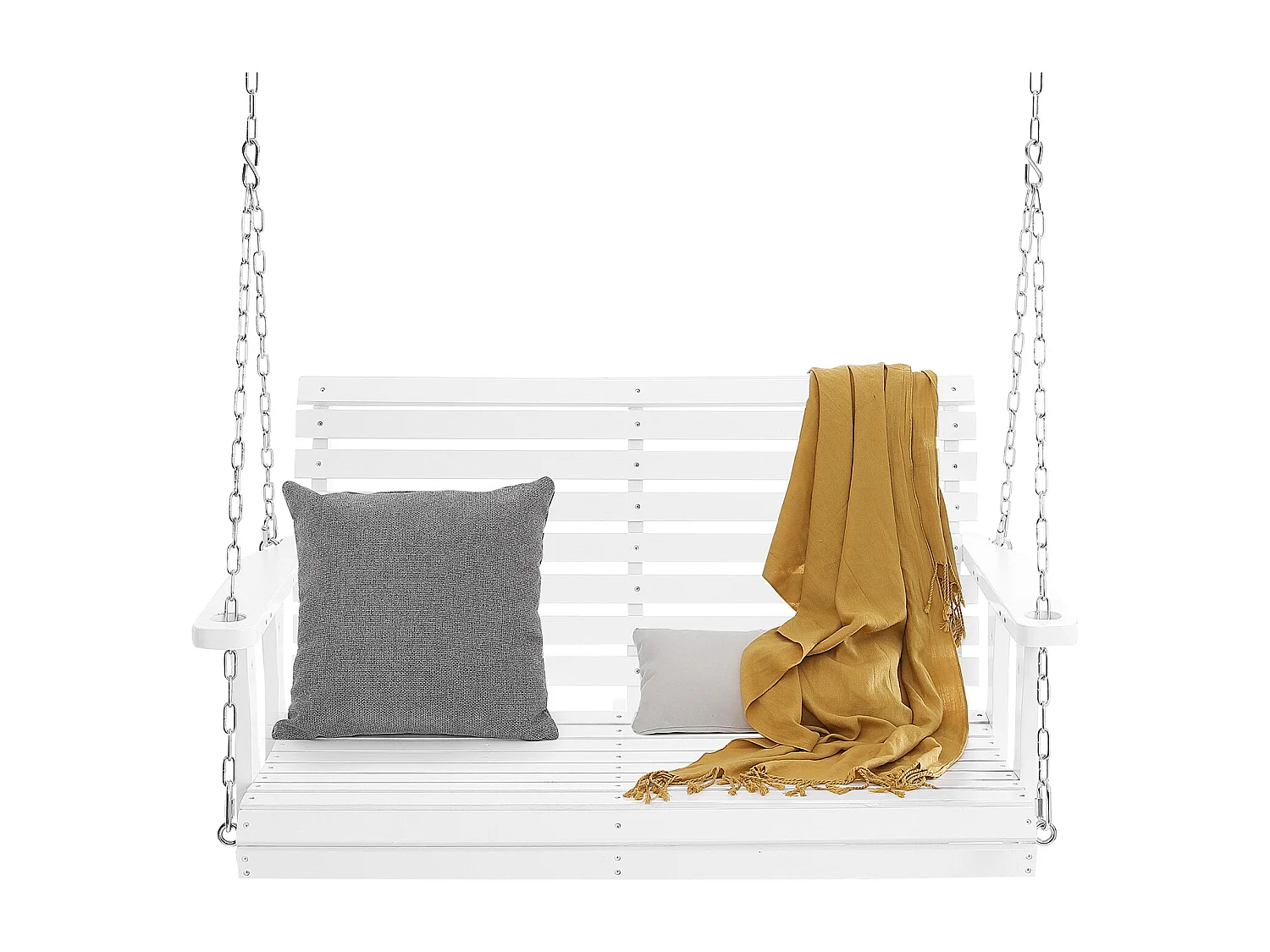 Balançoire de Porche en Bois SucceBuy de 122cm, Banc Robuste, Capacité de 399kg, Blanc