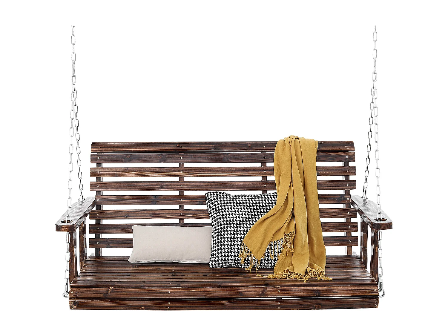 Balançoire de Porche en Bois de 137.2cm SucceBuy, Balançoire de Banc de Jardin, Capacité de Charge Améliorée de 399kg, Marron Carbonisé