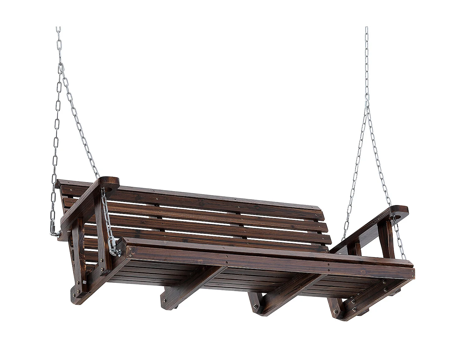 Balançoire de Porche en Bois de 137.2cm SucceBuy, Balançoire de Banc de Jardin, Capacité de Charge Améliorée de 399kg, Marron Carbonisé