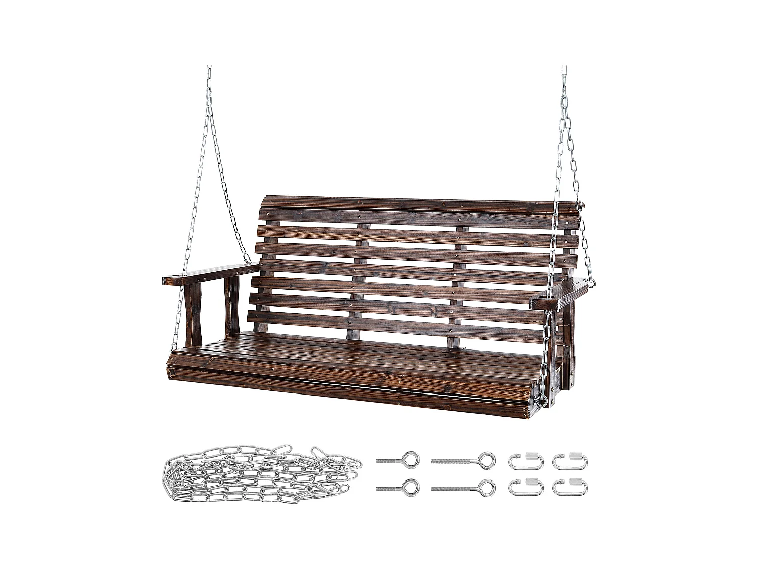 Balançoire de Porche en Bois de 137.2cm SucceBuy, Balançoire de Banc de Jardin, Capacité de Charge Améliorée de 399kg, Marron Carbonisé