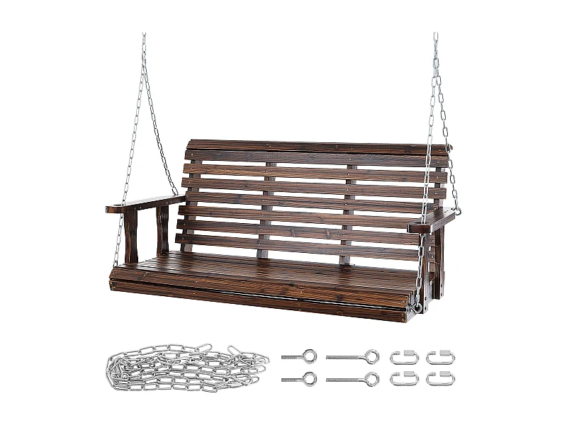 Altalena da Veranda in Legno da 137,2 cm SucceBuy, Altalena da Panchina da Giardino, Capacità di Carico Migliorata di 399kg, Marrone Carbonizzato