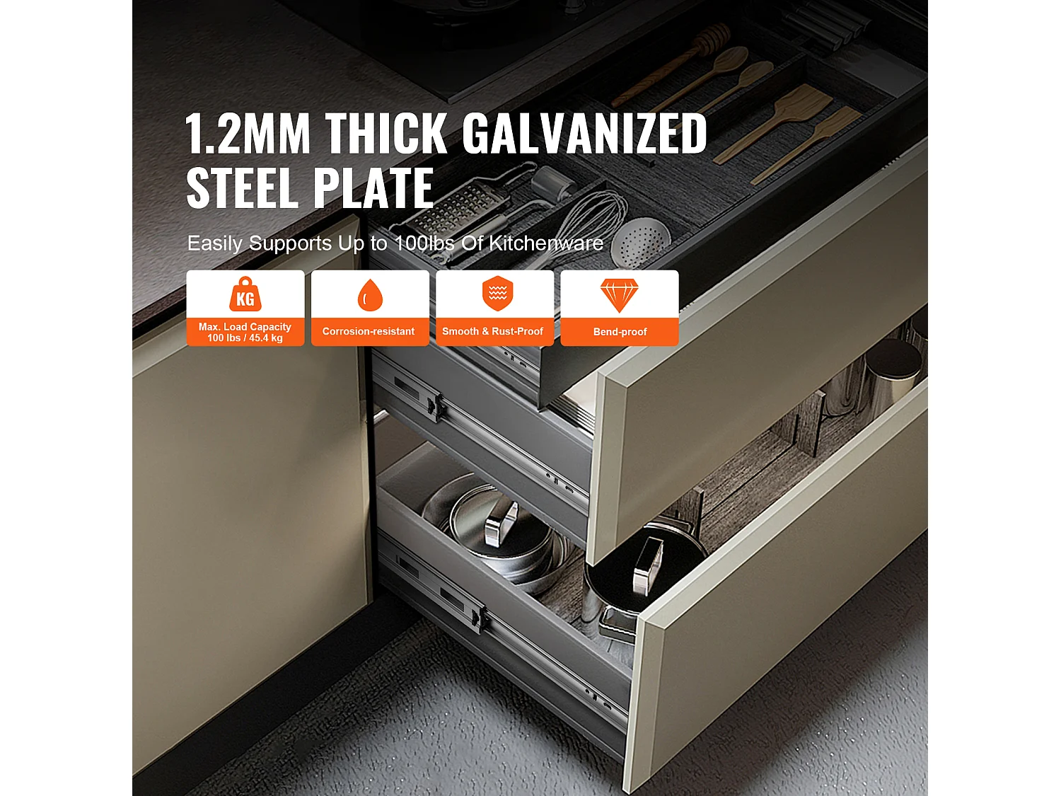 Guías de Cajón SucceBuy 406.4 mm 6 Pares con Rodamientos de Bolas, Extensión Completa de 45 kg