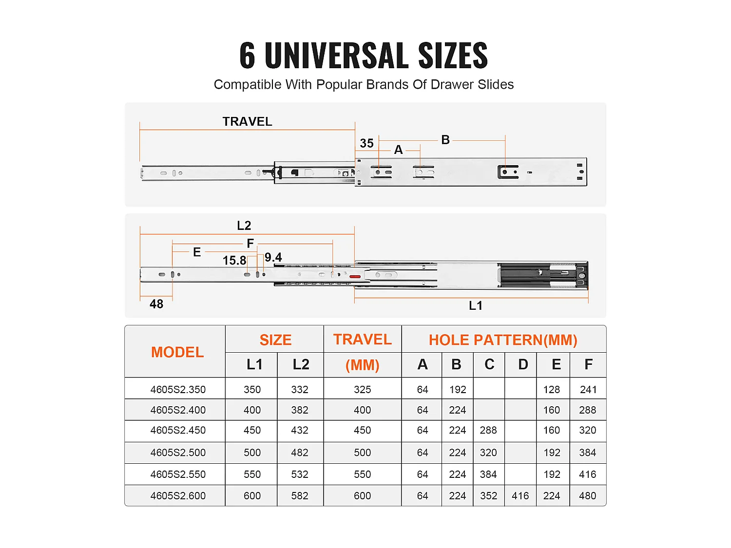 Guías de Cajón SucceBuy 406.4 mm 6 Pares con Rodamientos de Bolas, Extensión Completa de 45 kg