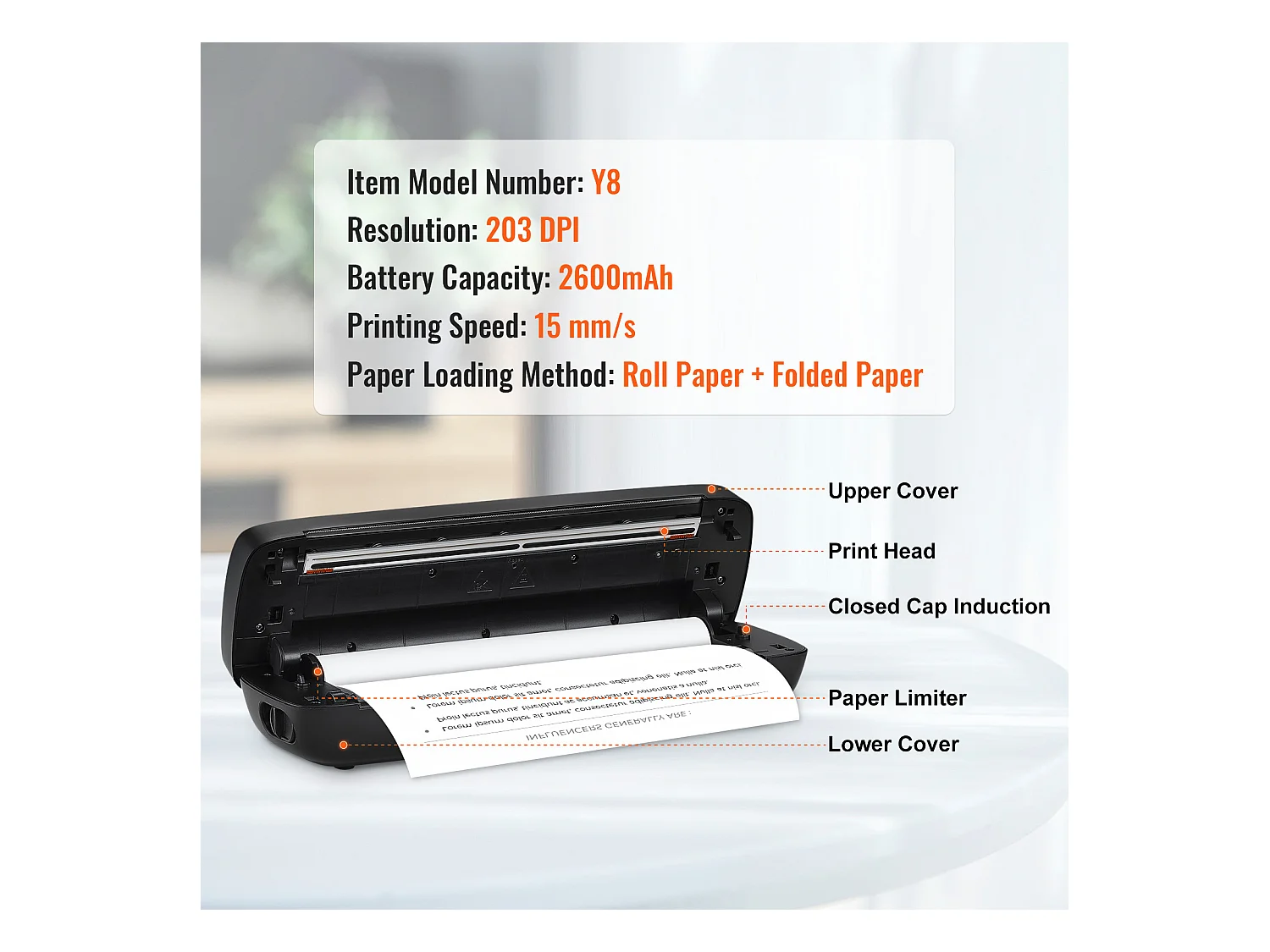 Impresora Térmica Inalámbrica SucceBuy, Impresora Bluetooth sin Tinta de 2600 mAh para la Oficina y los Viajes