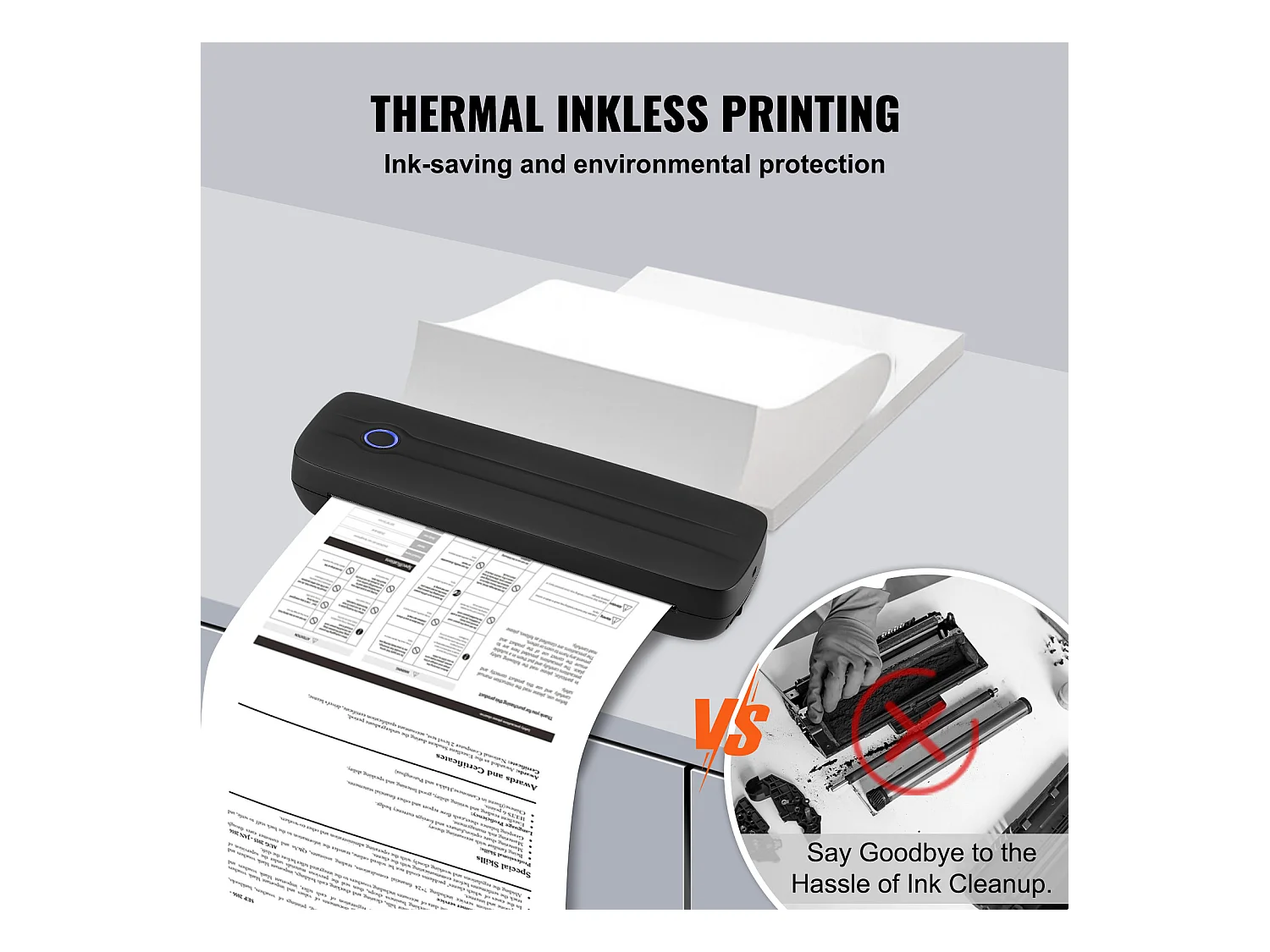 Impresora Térmica Inalámbrica SucceBuy, Impresora Bluetooth sin Tinta de 2600 mAh para la Oficina y los Viajes