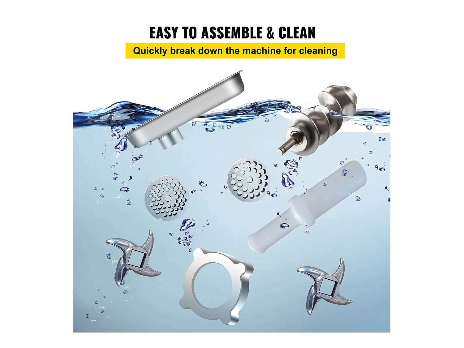 Hachoir à Viande SucceBuy Commercial 1100W, Acier Inoxydable, Capacité 204KG, Plaque de Lame de Coupe, Farceur de Saucisses