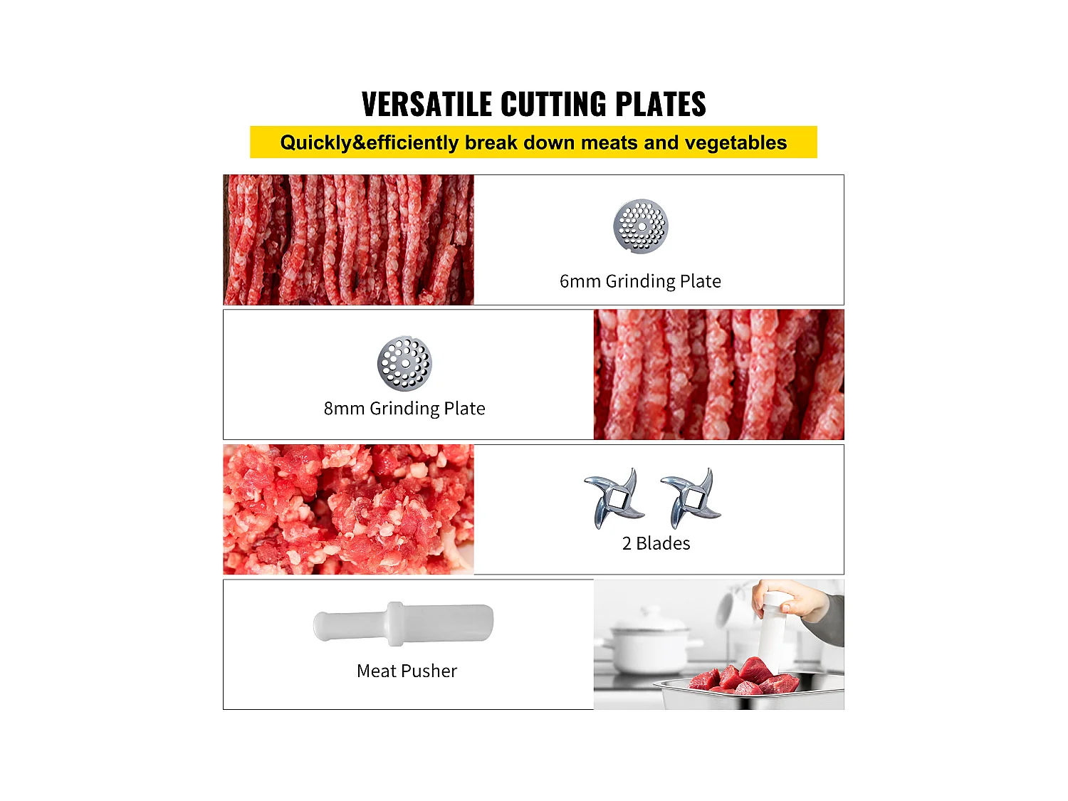 Hachoir à Viande SucceBuy Commercial 1100W, Acier Inoxydable, Capacité 204KG, Plaque de Lame de Coupe, Farceur de Saucisses