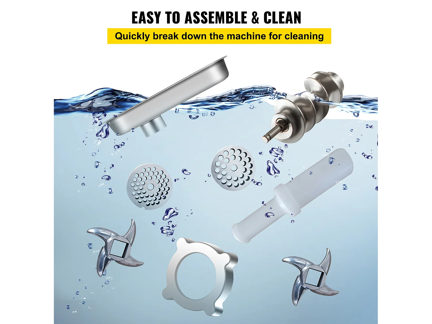 Hachoir à Viande SucceBuy Commercial 1100W, Acier Inoxydable, Capacité 204KG, Plaque de Lame de Coupe, Farceur de Saucisses