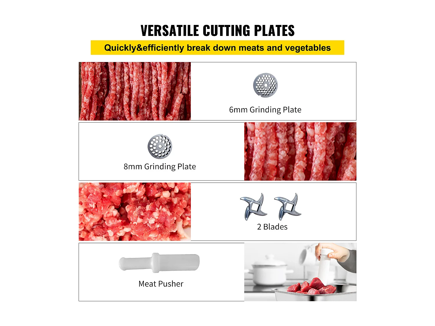 Hachoir à Viande SucceBuy Commercial 1100W, Acier Inoxydable, Capacité 204KG, Plaque de Lame de Coupe, Farceur de Saucisses