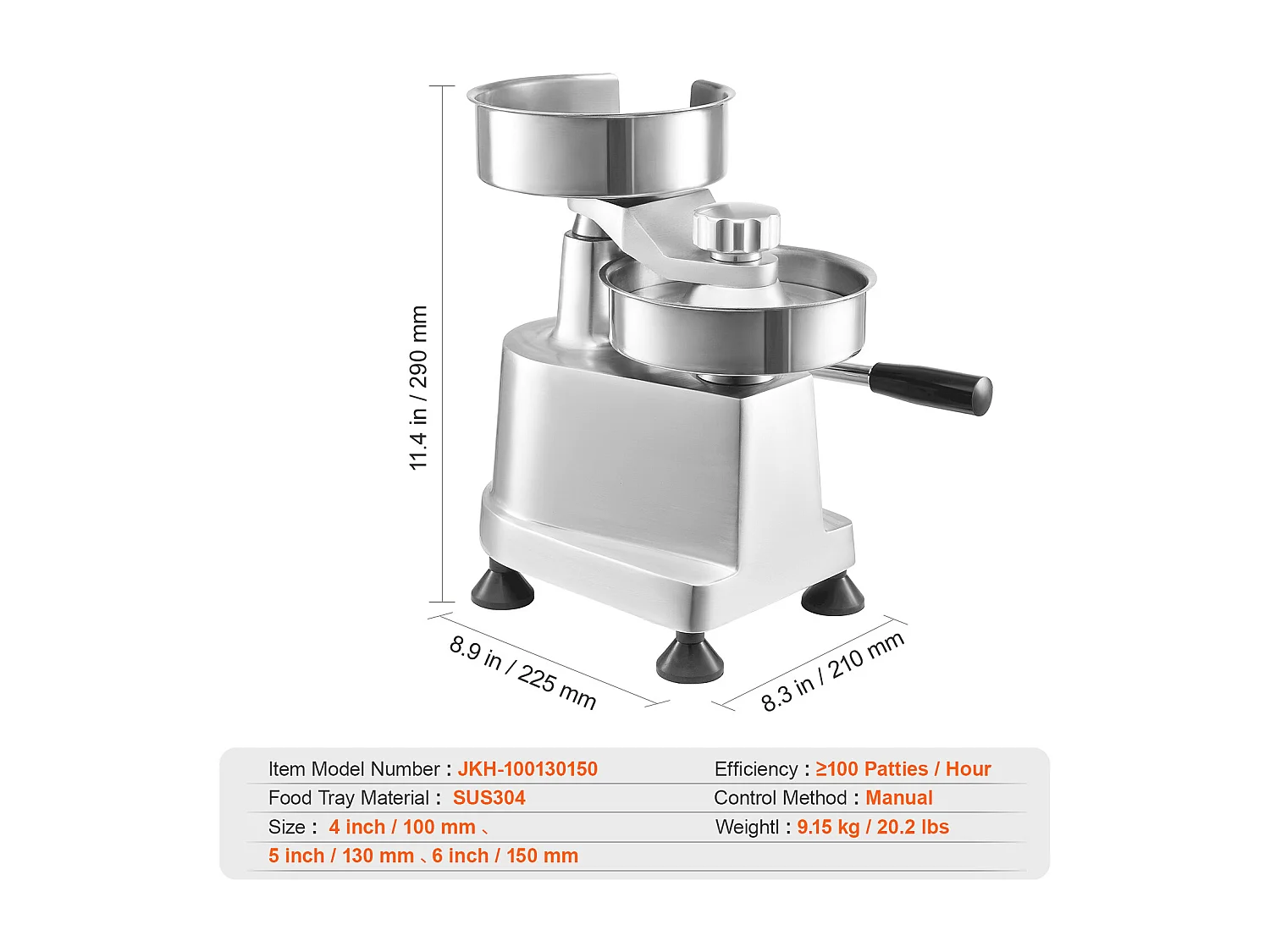 Hamburgerpers SucceBuy, Commerciële Machine voor Hamburgerfrikandellen, met 3 verwisselbare Matrices (10/13/15 cm)