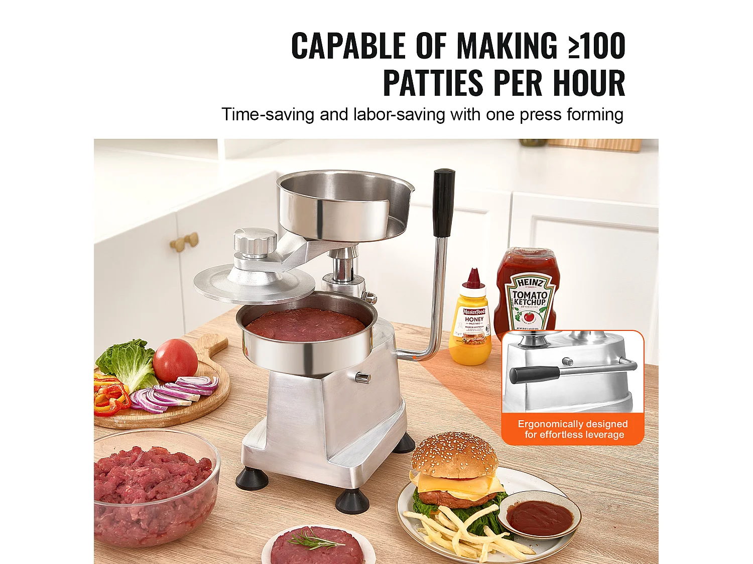 Presse à Hamburger SucceBuy, Machine à Galettes de Hamburger Commerciale, avec 3 Moules Interchangeables (10/13/15 cm)