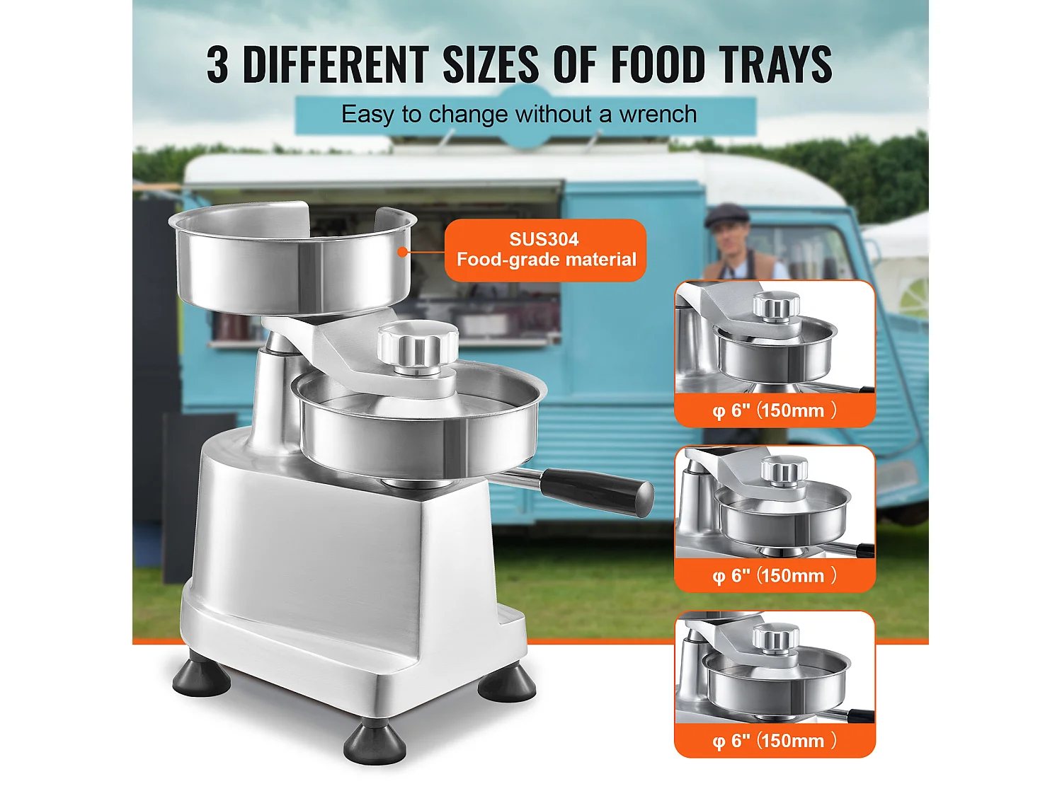 Presse à Hamburger SucceBuy, Machine à Galettes de Hamburger Commerciale, avec 3 Moules Interchangeables (10/13/15 cm)