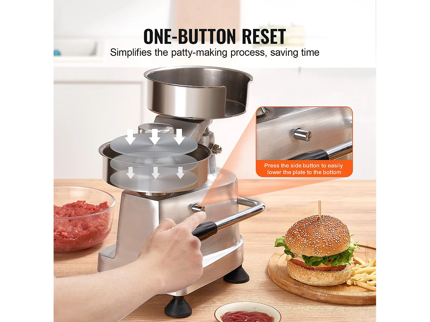 Presse à Hamburger SucceBuy, Machine à Galettes de Hamburger Commerciale, avec 3 Moules Interchangeables (10/13/15 cm)