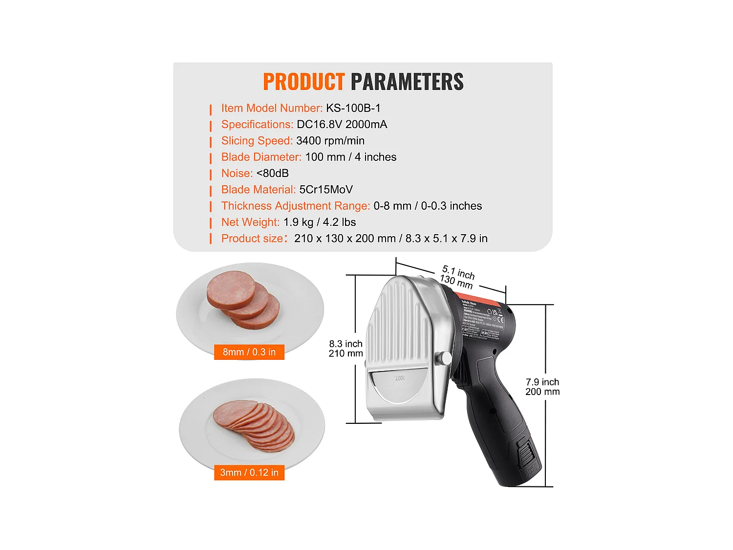Elektrisches Shawarma-Messer SucceBuy, 80 W Kabelloser Akku, Professioneller Türkischer Gyro-Schneider, Edelstahl, 2 Klingen, für Kommerzielle Nutzung