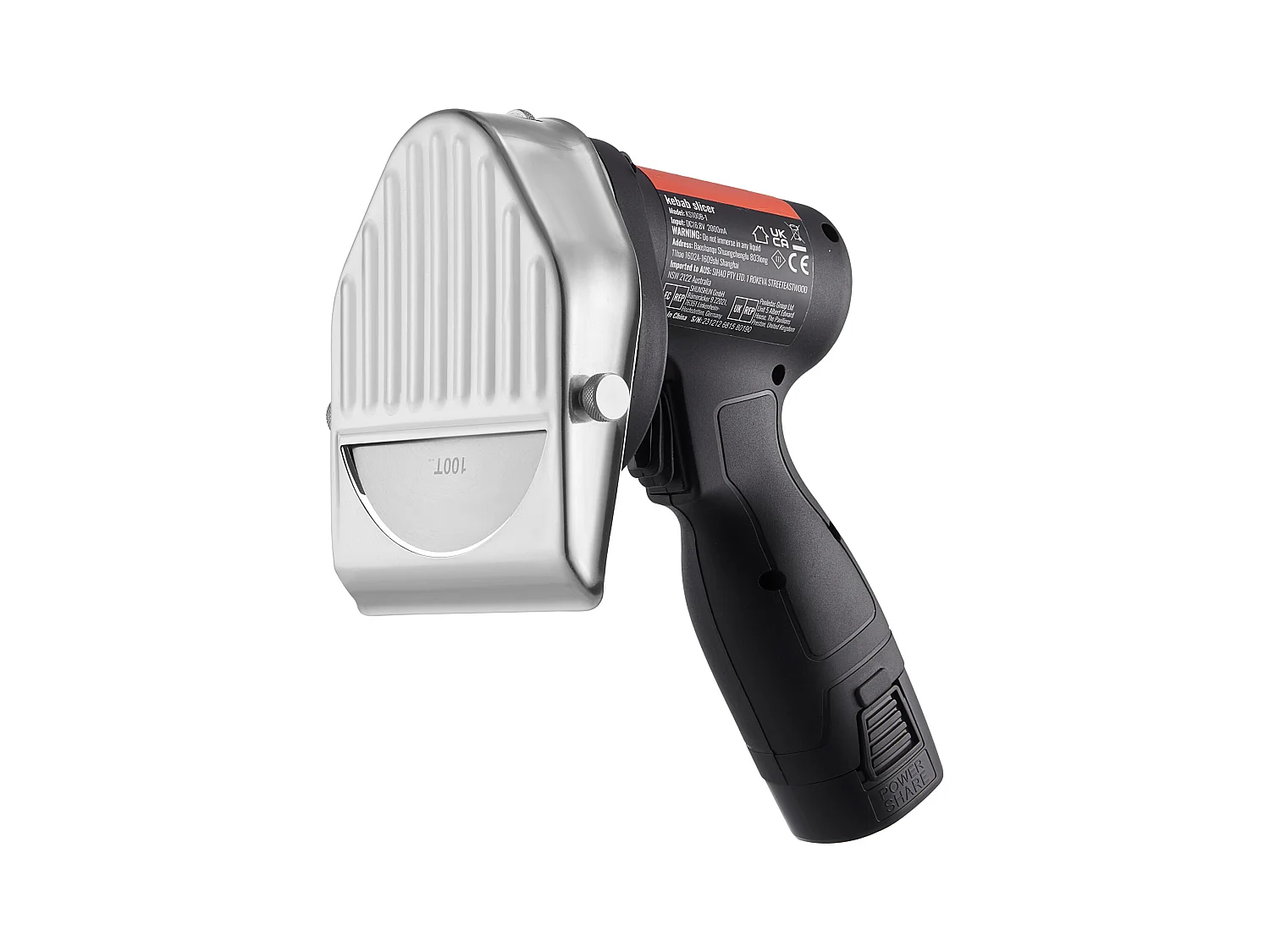 Elektrisches Shawarma-Messer SucceBuy, 80 W Kabelloser Akku, Professioneller Türkischer Gyro-Schneider, Edelstahl, 2 Klingen, für Kommerzielle Nutzung