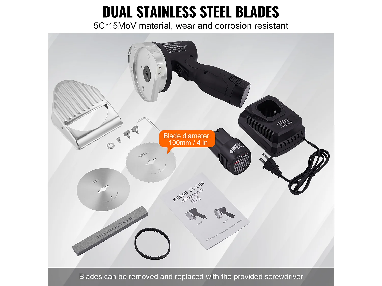 Couteau Shawarma Électrique SucceBuy, Batterie sans Fil 80 W, Coupe-gyroscope Turc Professionnel, Acier Inoxydable, 2 Lames, pour un Usage Commercial