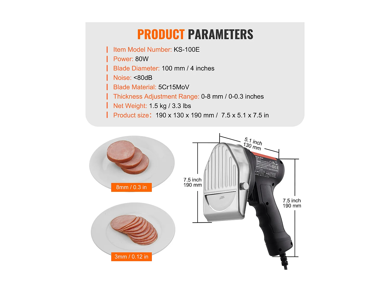 Coltello Shawarma Elettrico SucceBuy, Coltello da Kebab Turco Professionale 80 W, Taglia-Giroscopio Commerciale in Acciaio Inossidabile, 2 Lame