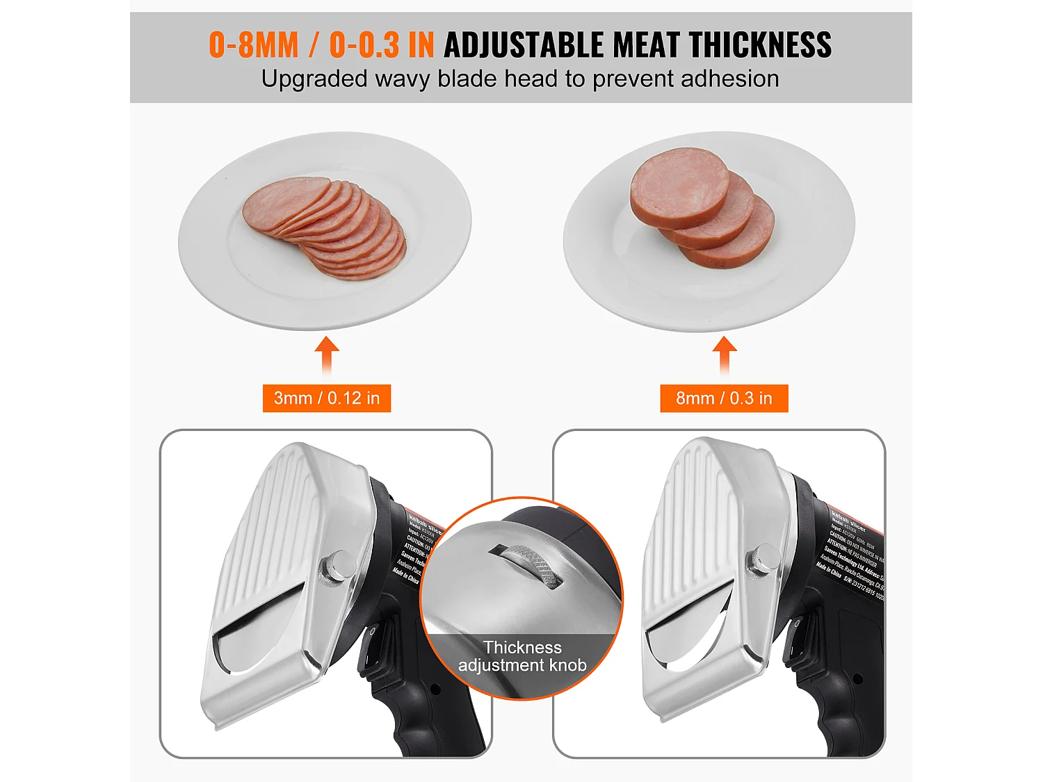 Coltello Shawarma Elettrico SucceBuy, Coltello da Kebab Turco Professionale 80 W, Taglia-Giroscopio Commerciale in Acciaio Inossidabile, 2 Lame