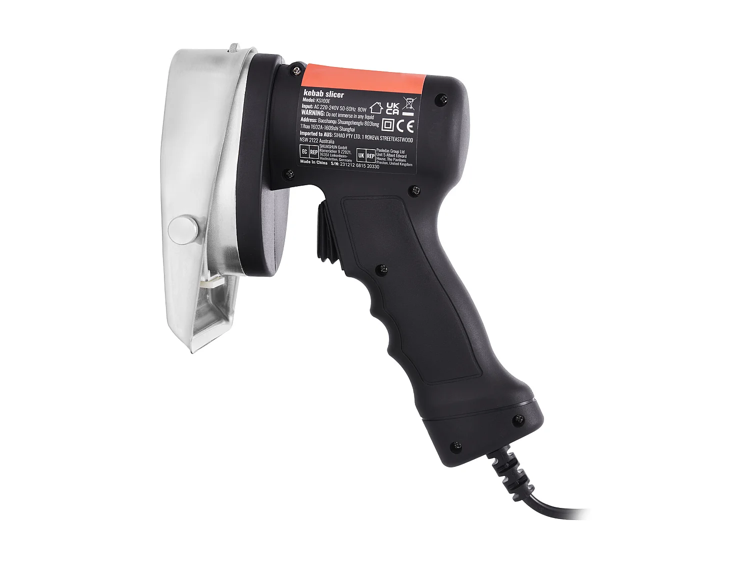 Coltello Shawarma Elettrico SucceBuy, Coltello da Kebab Turco Professionale 80 W, Taglia-Giroscopio Commerciale in Acciaio Inossidabile, 2 Lame