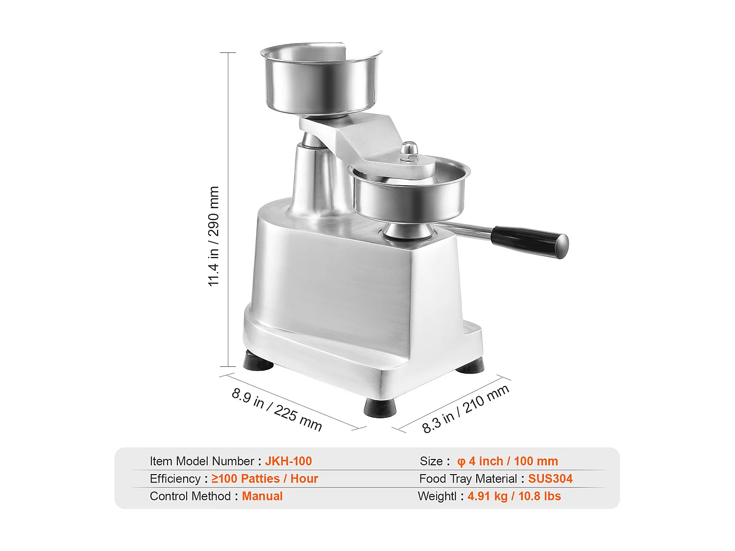 Presse à Hamburger SucceBuy, Presse à Galettes de Bœuf Commerciale 10 cm 110V, Presse Commerciale, Acier Inoxydable