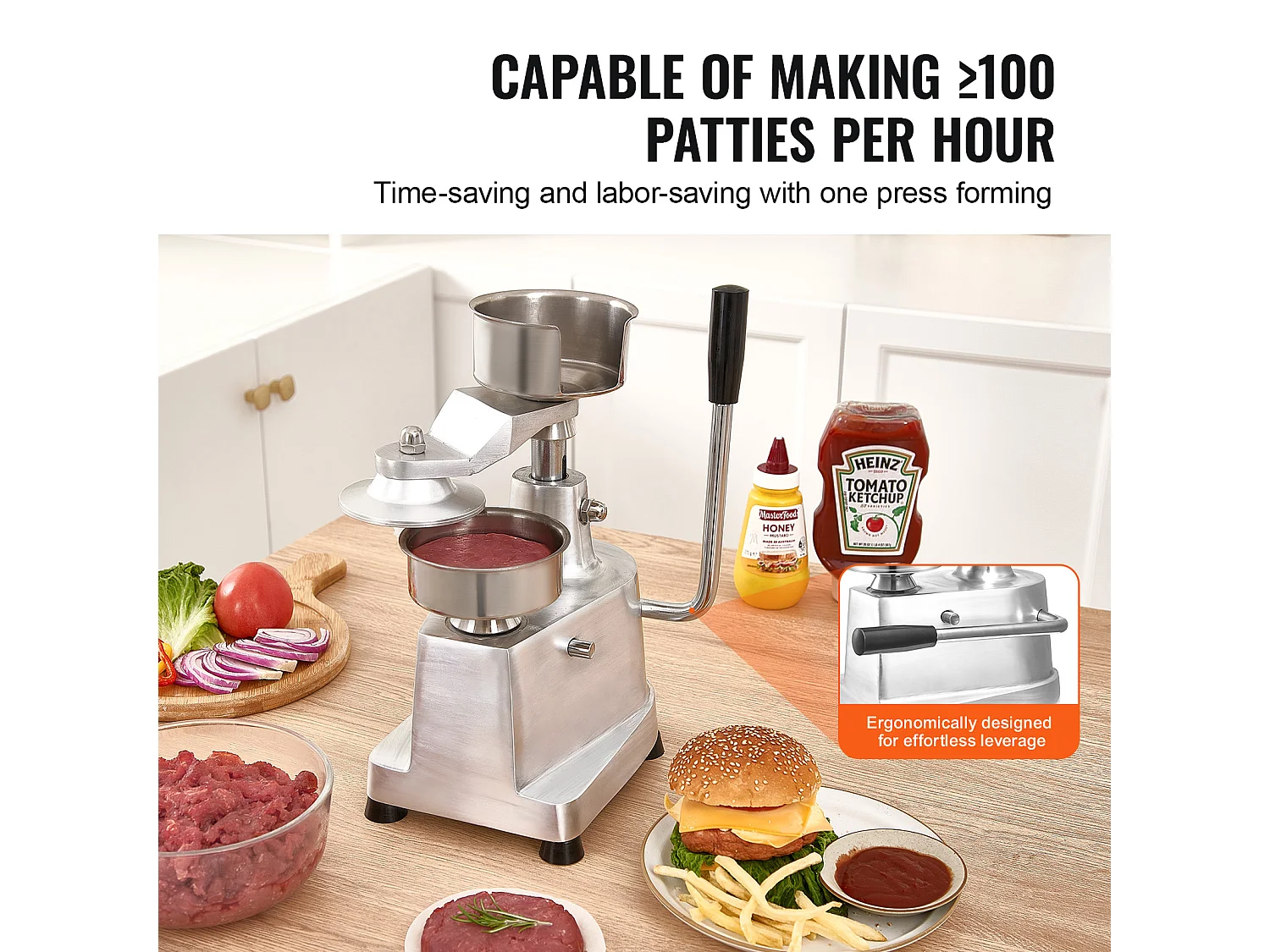 Presse à Hamburger SucceBuy, Presse à Galettes de Bœuf Commerciale 10 cm 110V, Presse Commerciale, Acier Inoxydable