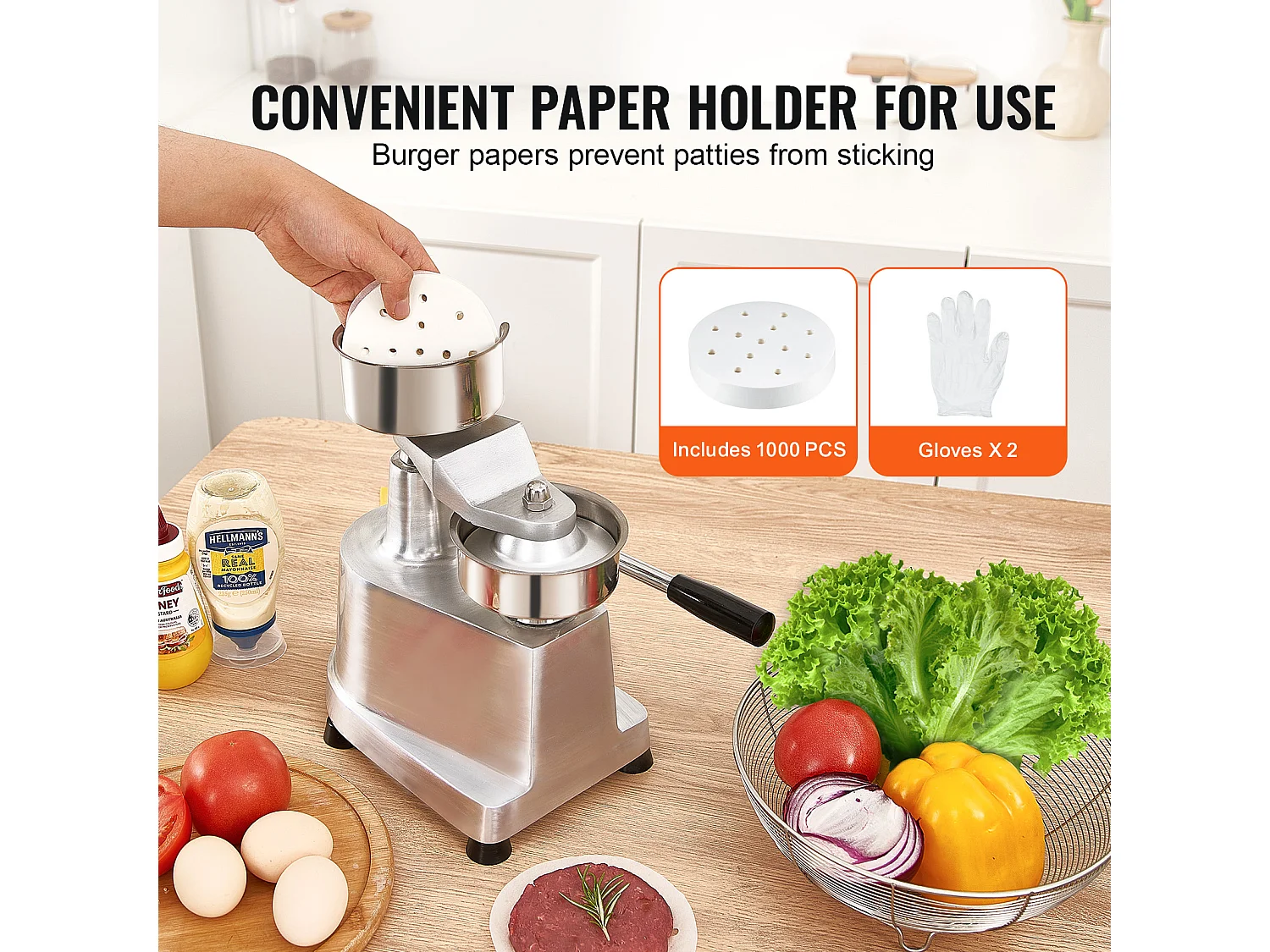 Presse à Hamburger SucceBuy, Presse à Galettes de Bœuf Commerciale 10 cm 110V, Presse Commerciale, Acier Inoxydable