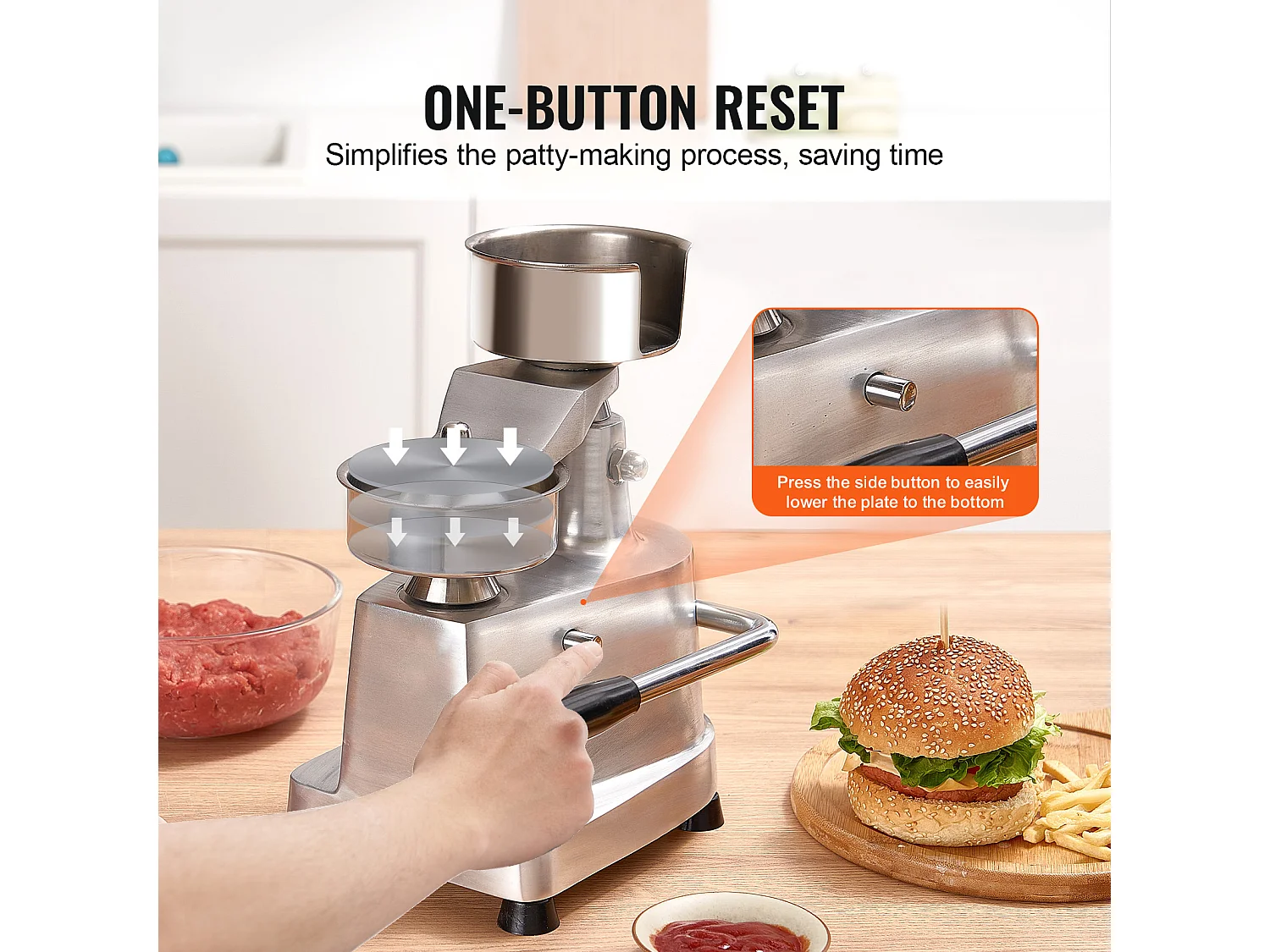 Presse à Hamburger SucceBuy, Presse à Galettes de Bœuf Commerciale 10 cm 110V, Presse Commerciale, Acier Inoxydable