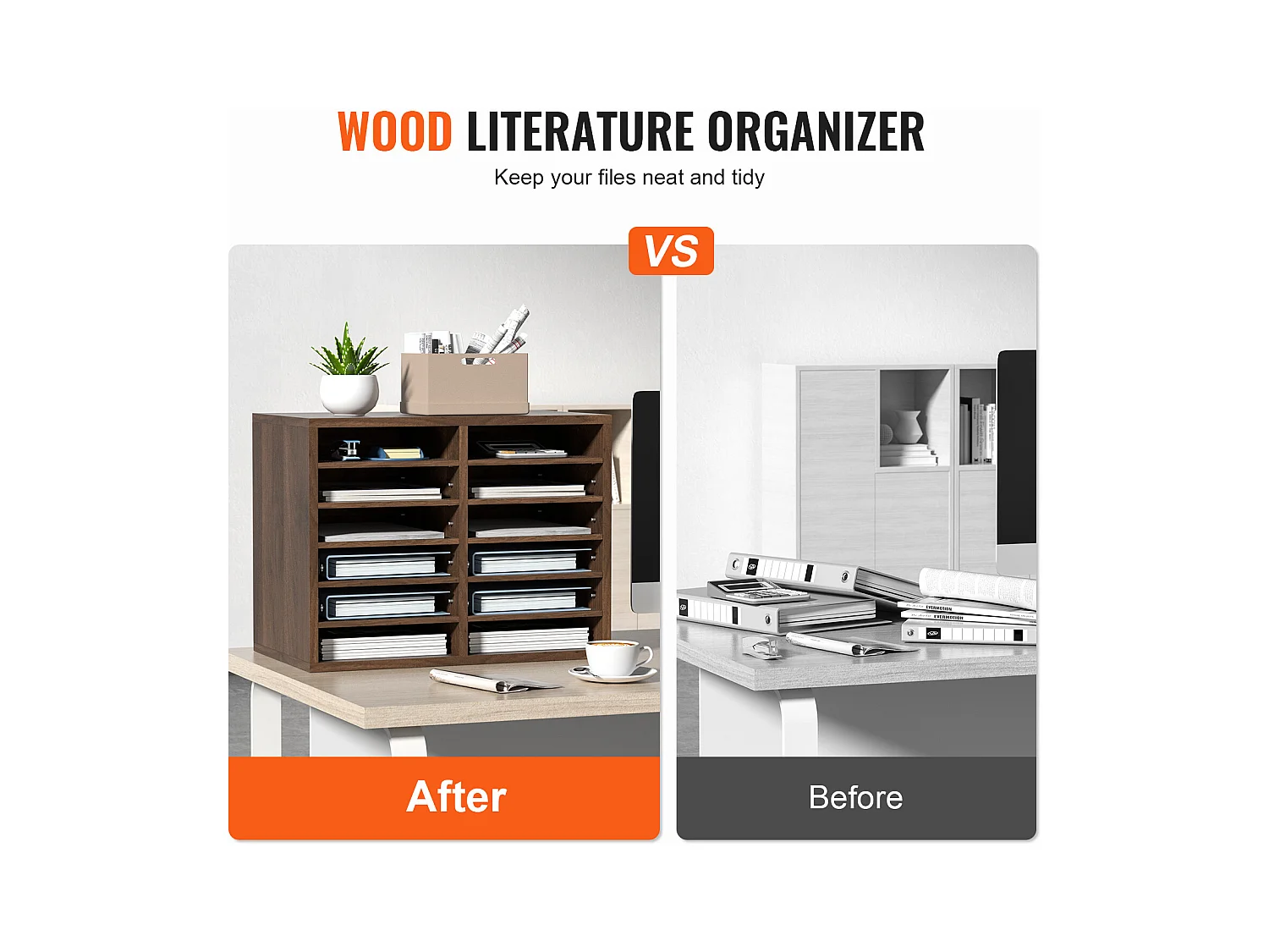 Bureau-organizer, SucceBuy Houten Documentenorganizer, Verstelbare Ordner, 12 Compartimenten, Bruin