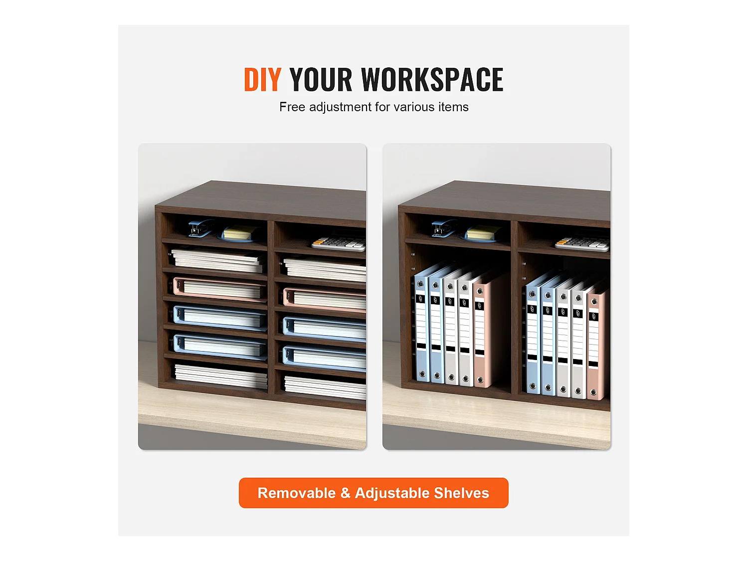 Bureau-organizer, SucceBuy Houten Documentenorganizer, Verstelbare Ordner, 12 Compartimenten, Bruin