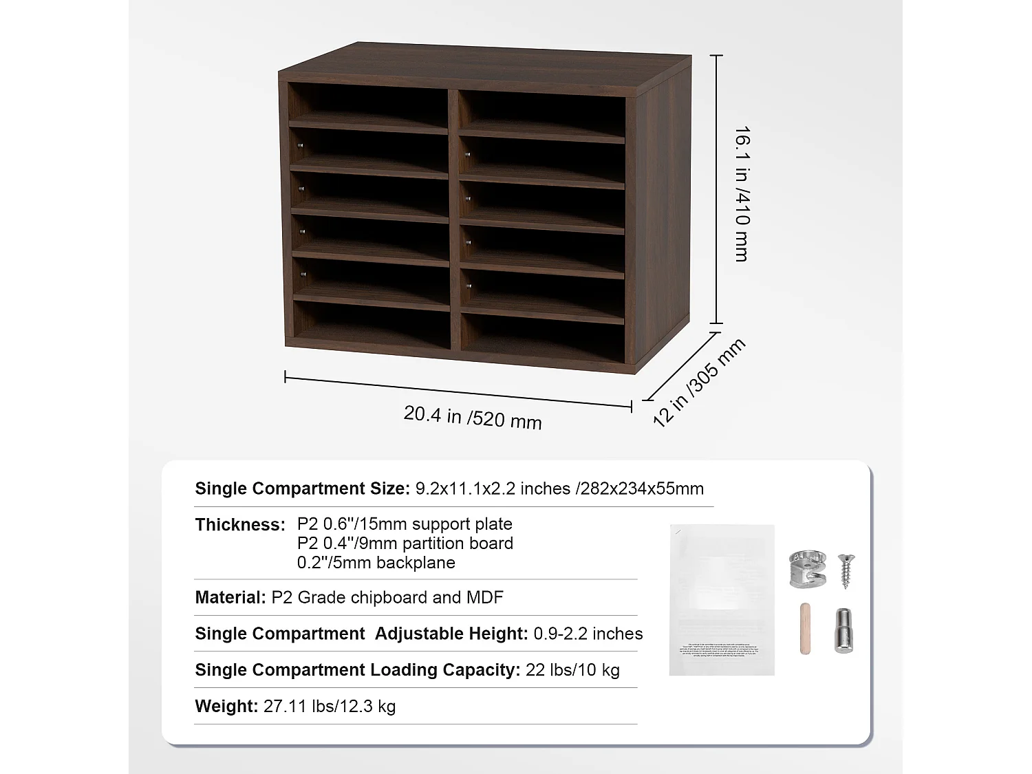Organiseur de Bureau, SucceBuy Organiseur de Documents en Bois, Trieur de Dossiers Réglable, 12 Compartiments, Marron