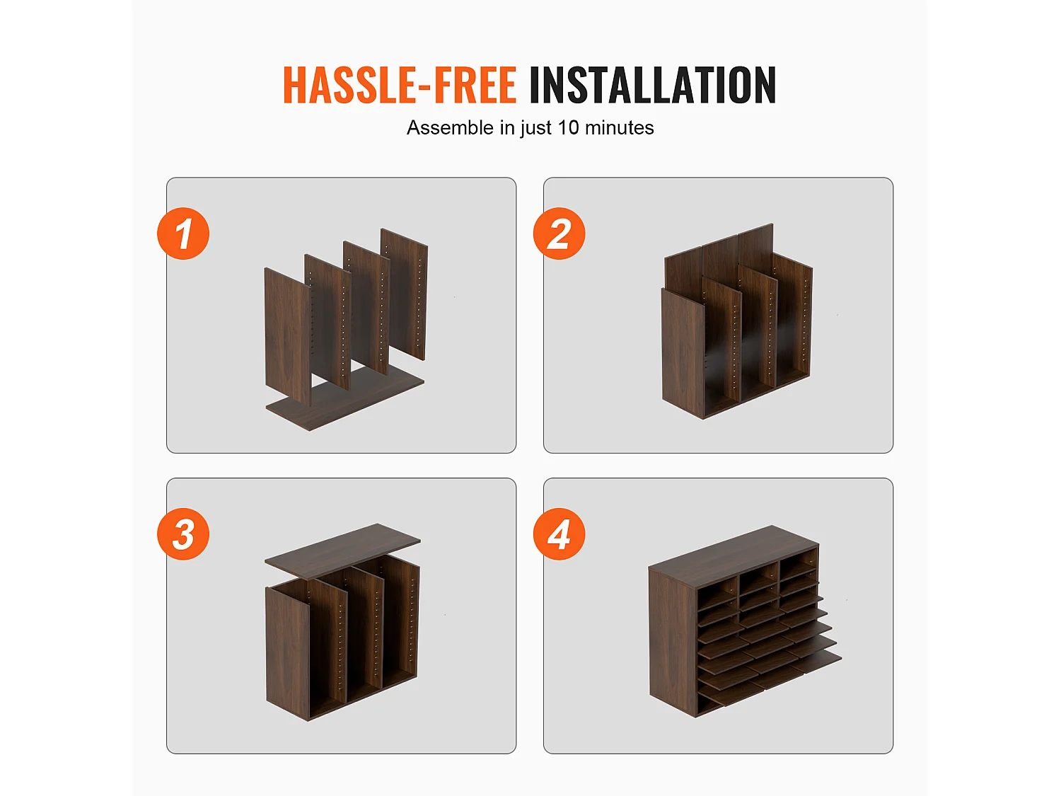 Organiseur de Bureau, SucceBuy Organiseur de Documents Réglable en Bois, Trieur de Dossiers à 24 Compartiments, Marron