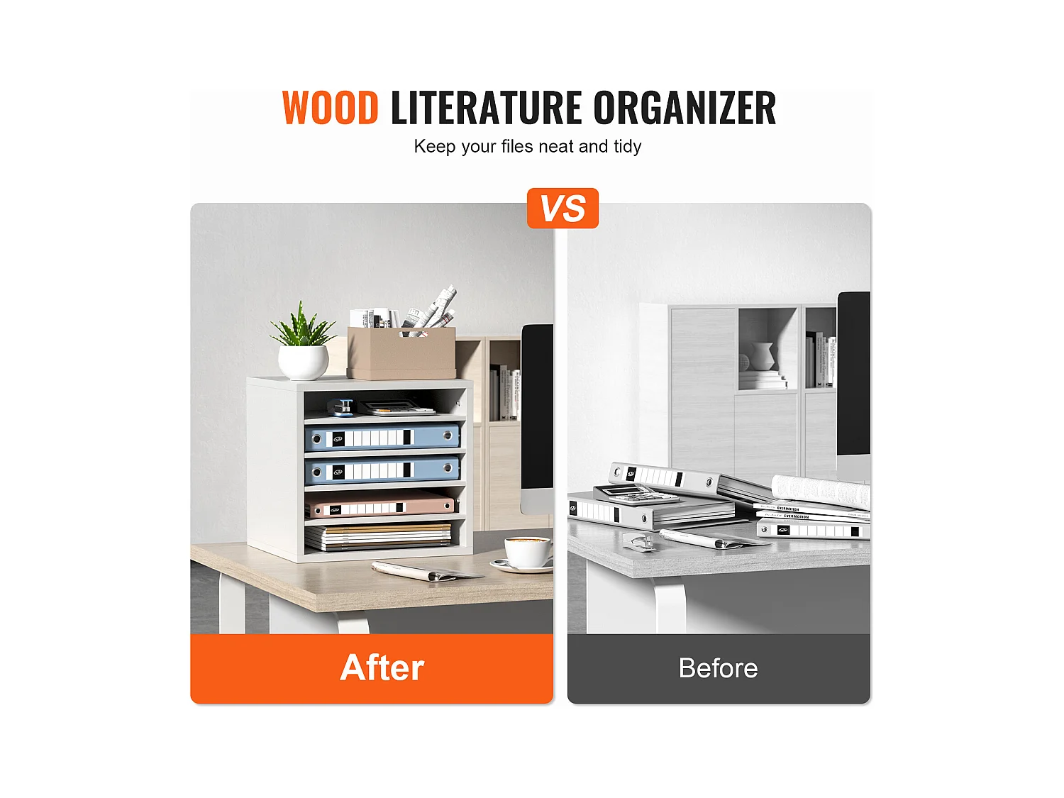 Organizador de Escritorio SucceBuy de Madera para Documentos, Clasificador de Archivos, 5 Compartimentos Ajustables, Color Blanco