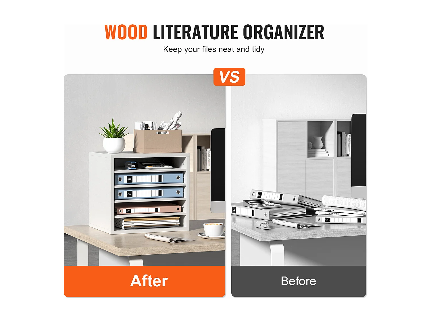 Organizador de Secretária, SucceBuy Organizador de Documentos em Madeira, Classificador de Arquivo, 5 Compartimentos Ajustáveis, Branco