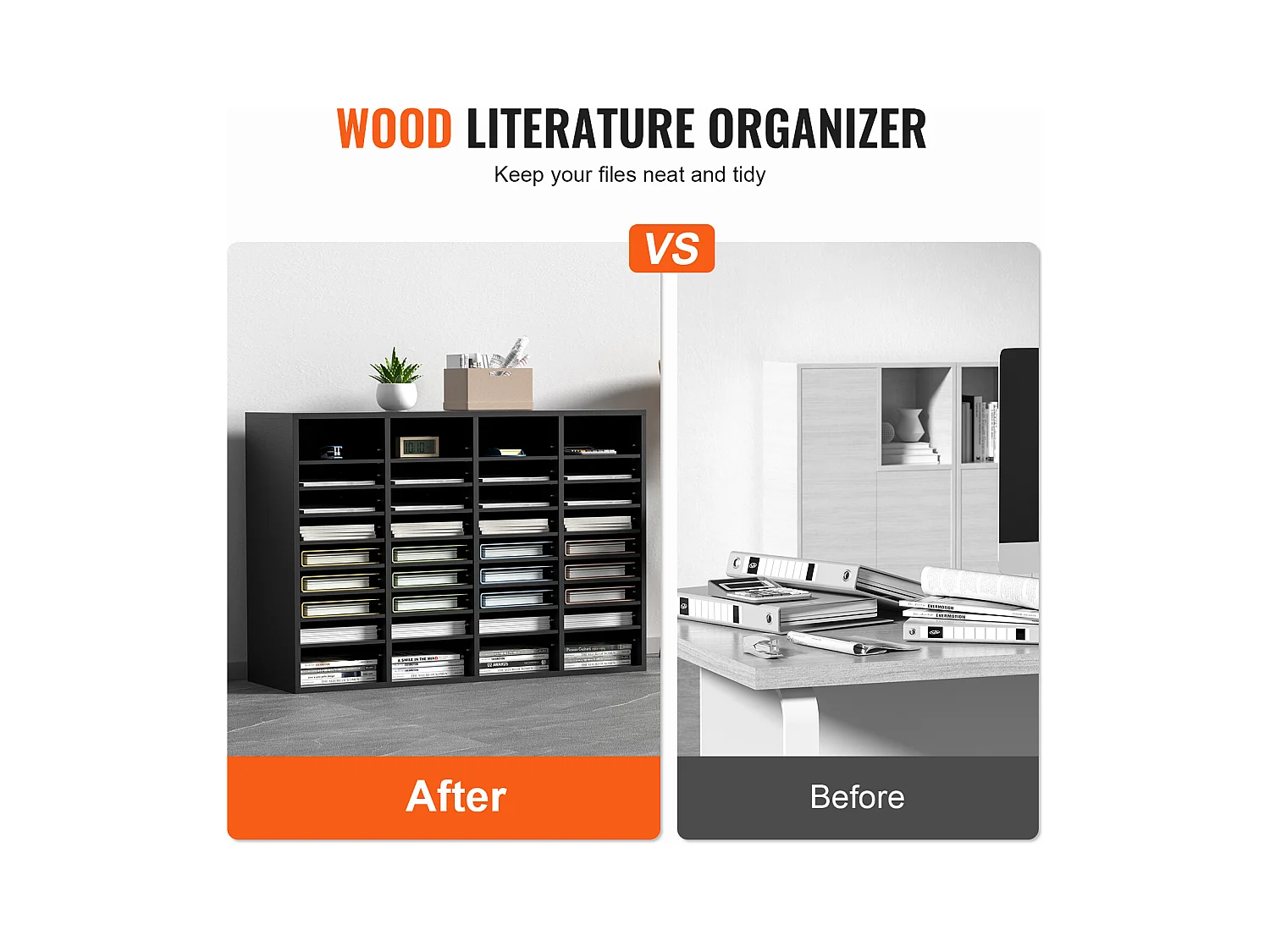 Organiseur de Bureau, SucceBuy Organiseur de Documents en Bois, 36 Compartiments, Trieur de Dossiers Réglable, Noir