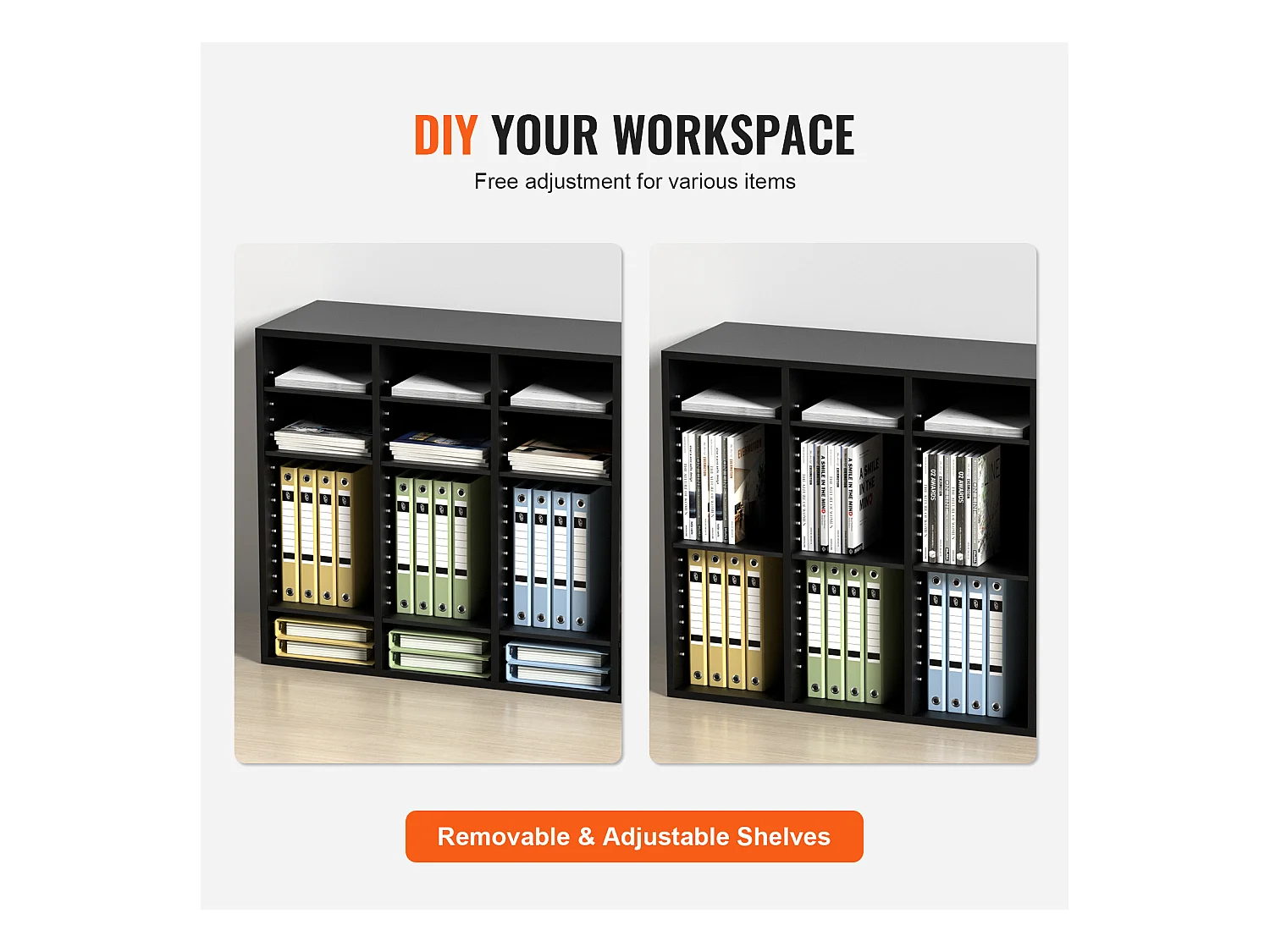 Organiseur de Bureau, SucceBuy Organiseur de Documents en Bois, 36 Compartiments, Trieur de Dossiers Réglable, Noir