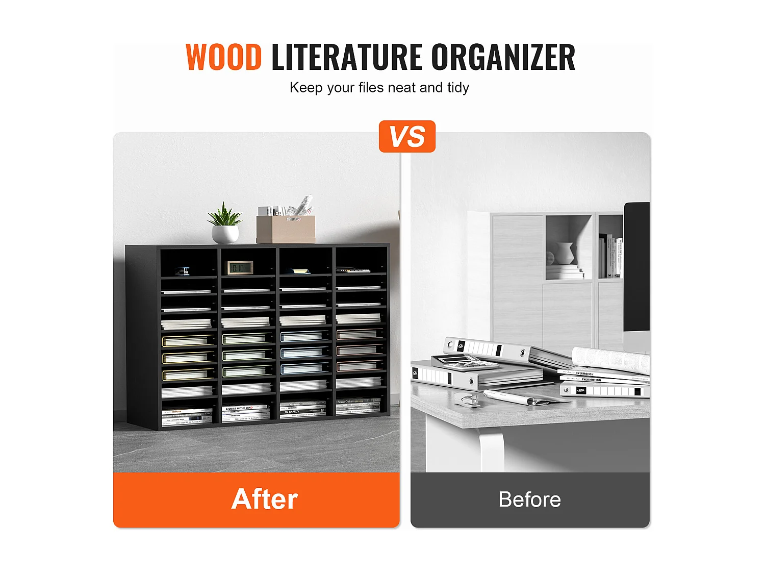 Organiseur de Bureau, SucceBuy Organiseur de Documents en Bois, 36 Compartiments, Trieur de Dossiers Réglable, Noir