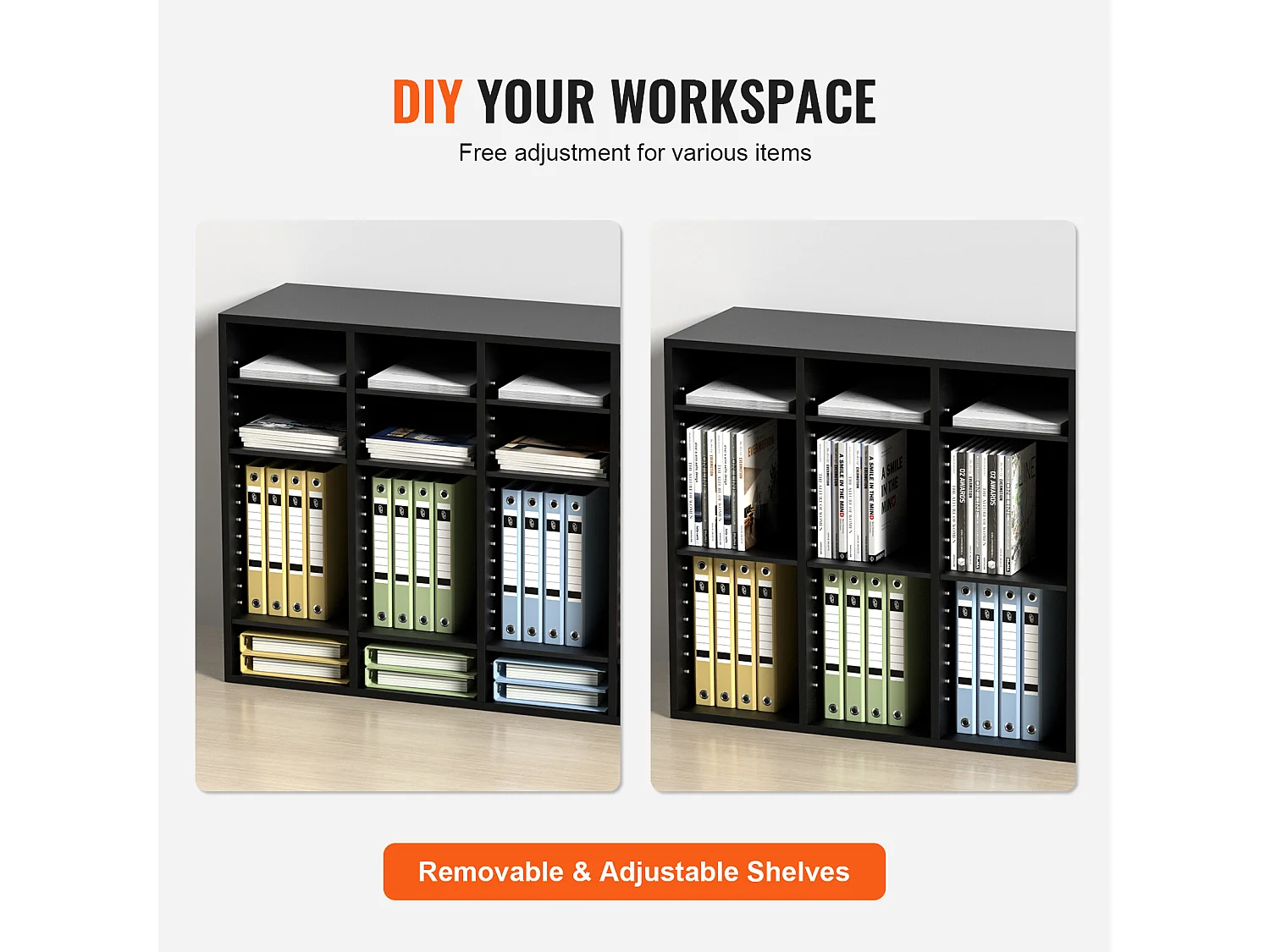 Organiseur de Bureau, SucceBuy Organiseur de Documents en Bois, 36 Compartiments, Trieur de Dossiers Réglable, Noir