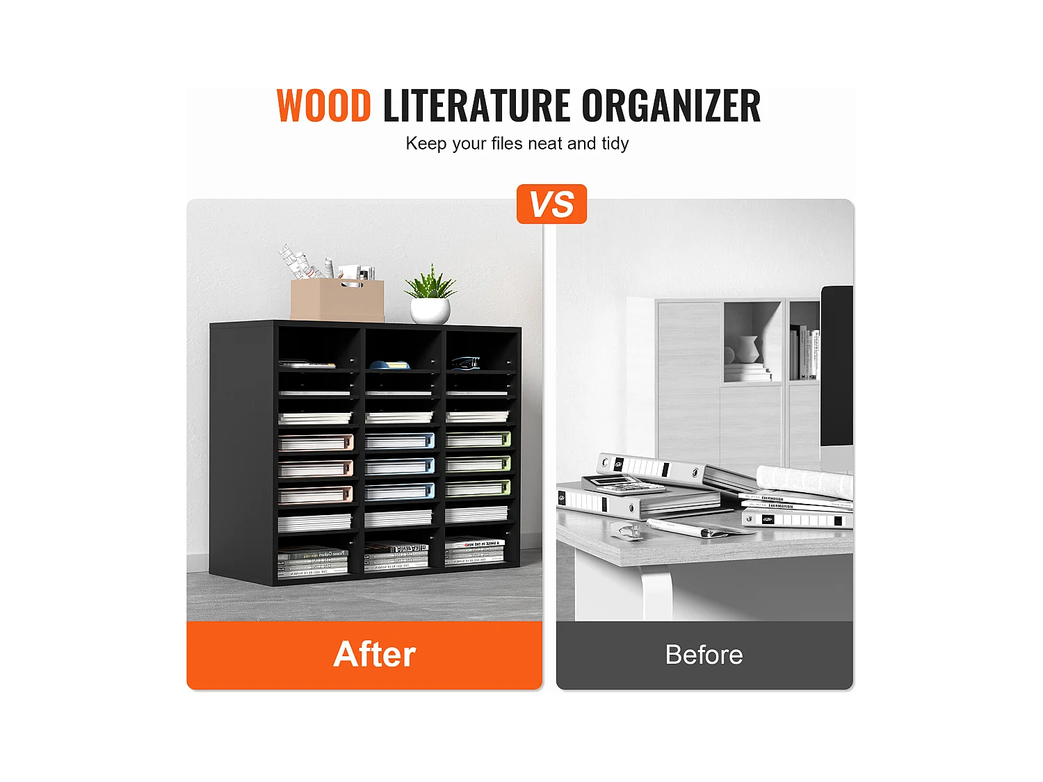 Organiseur de Bureau, SucceBuy Organiseur de Documents en Bois Trieur de Dossiers Réglable 24 Compartiments Noir