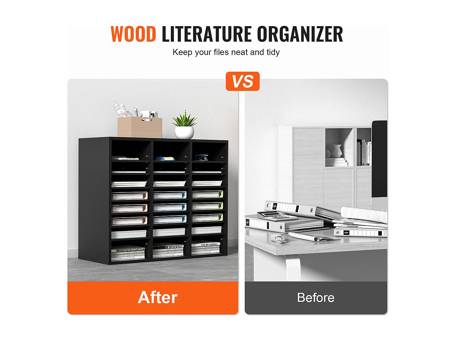 Organiseur de Bureau, SucceBuy Organiseur de Documents en Bois Trieur de Dossiers Réglable 24 Compartiments Noir