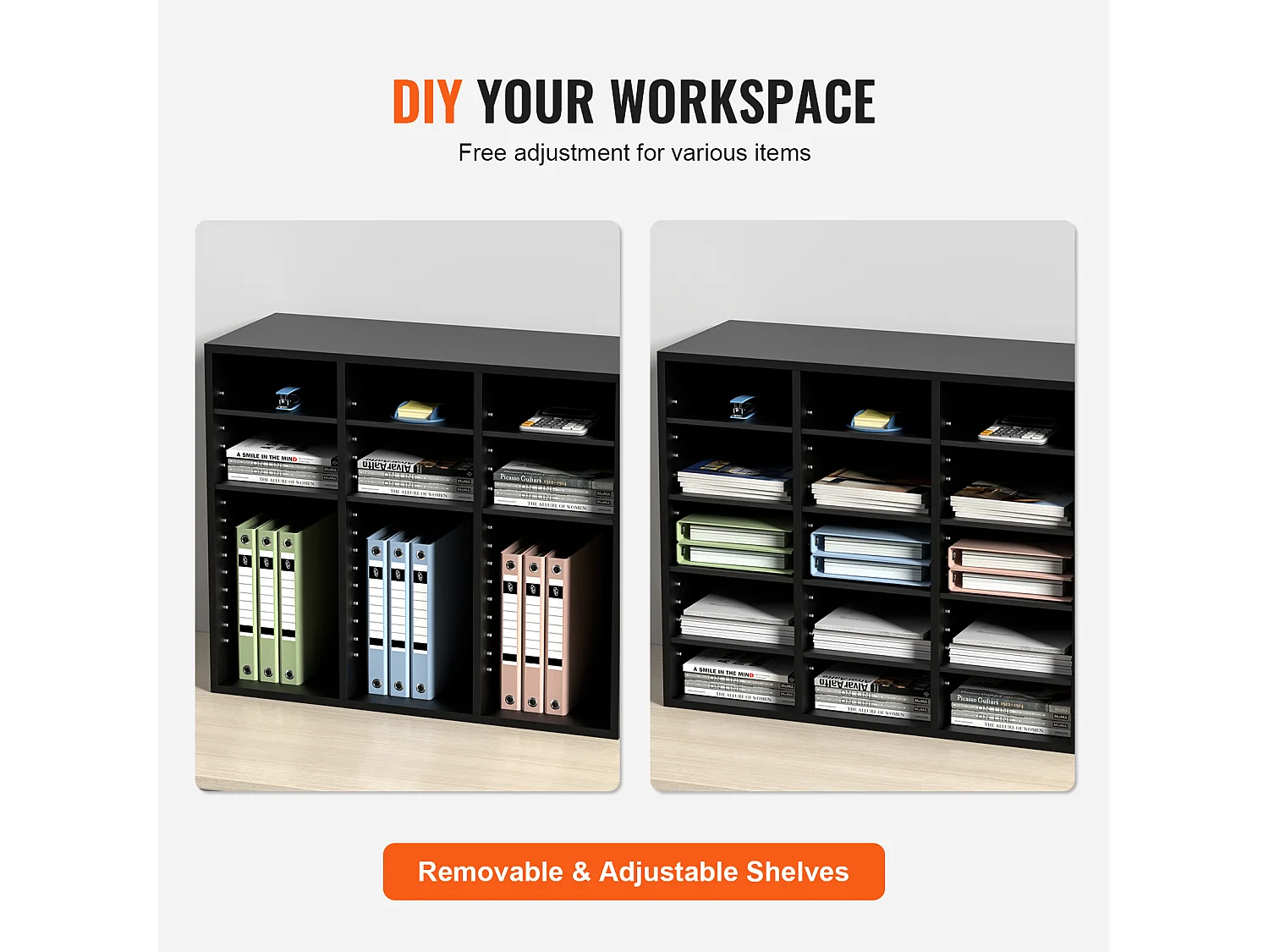 Organiseur de Bureau, SucceBuy Organiseur de Documents en Bois Trieur de Dossiers Réglable 24 Compartiments Noir